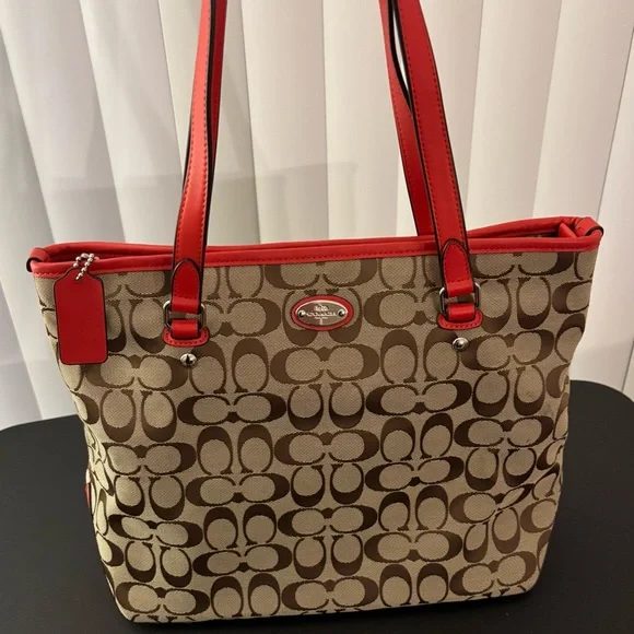 Coach Brown and Red Signature Tote Bag - Used - Picture 1 of 10